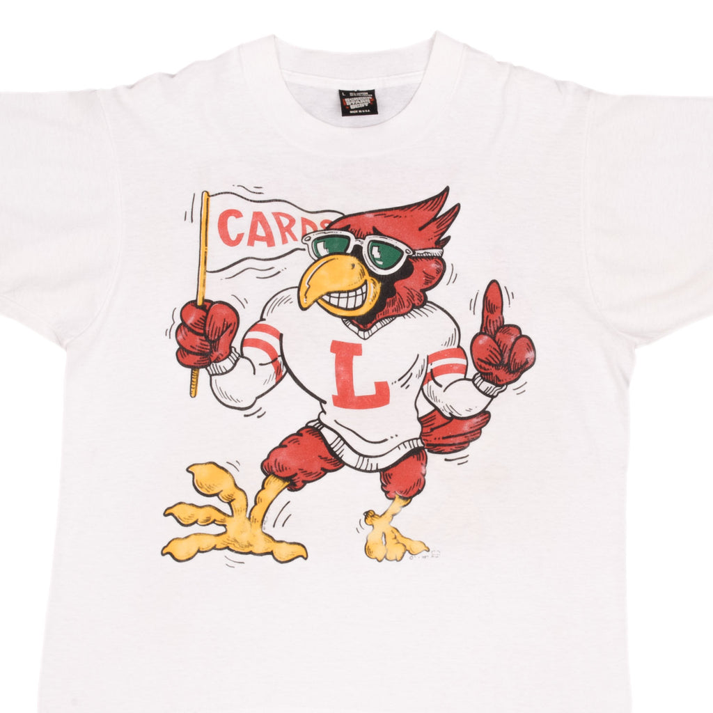 Vintage Louisville Cardinals Football Tee Shirt 1987 Size Large Made In USA With Single Stitch Sleeves.