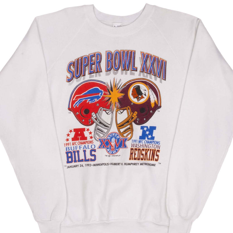 Vintage NFL XXVI Super Bowl Buffalo Bills Vs Washington Redskins Sweatshirt 1992 Size Large Made In USA