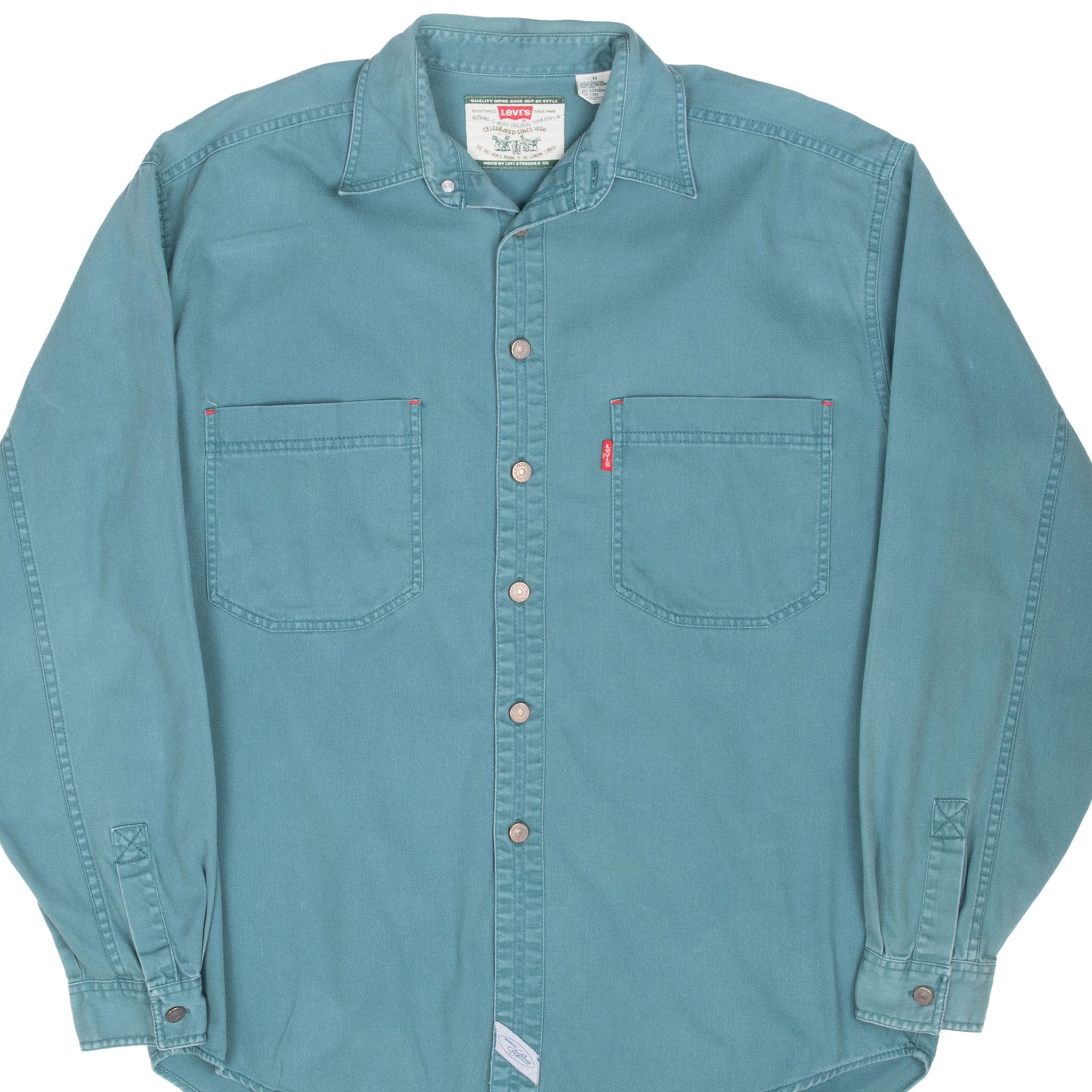 VINTAGE LEVIS RED TAB DENIM TEAL POCKET SHIRT 1990S MEDIUM