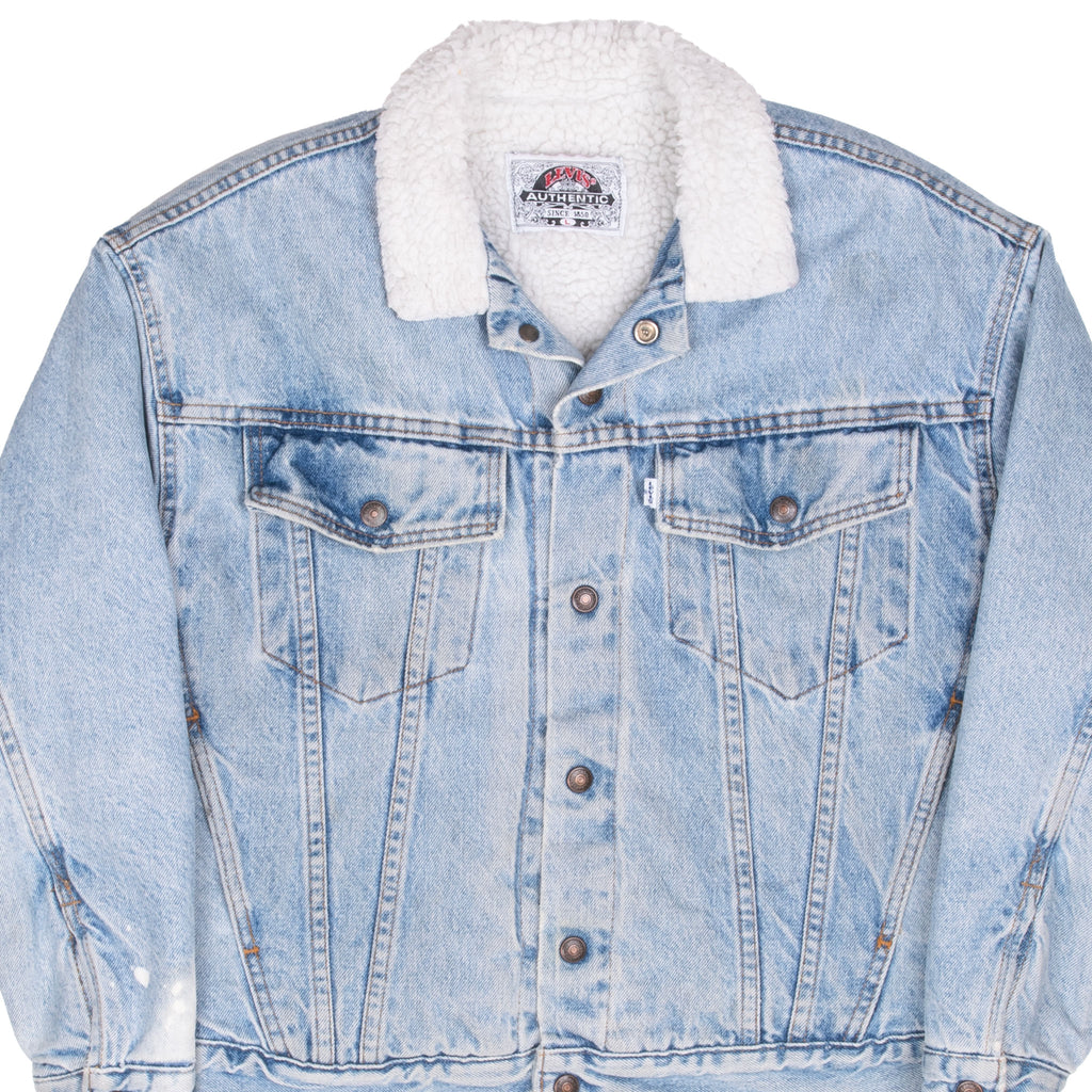 Vintage Levis Sherpa White Tab Trucker Blue Denim Jacket 1990S Size Large Made In Usa