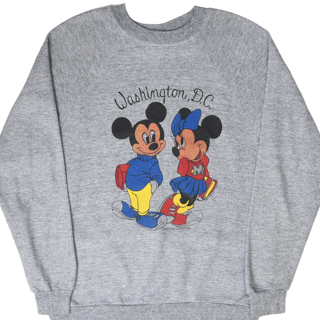 Front of gray Disney sweatshirt with Mickey and Minnie Mouse Washington, D.C. graphic