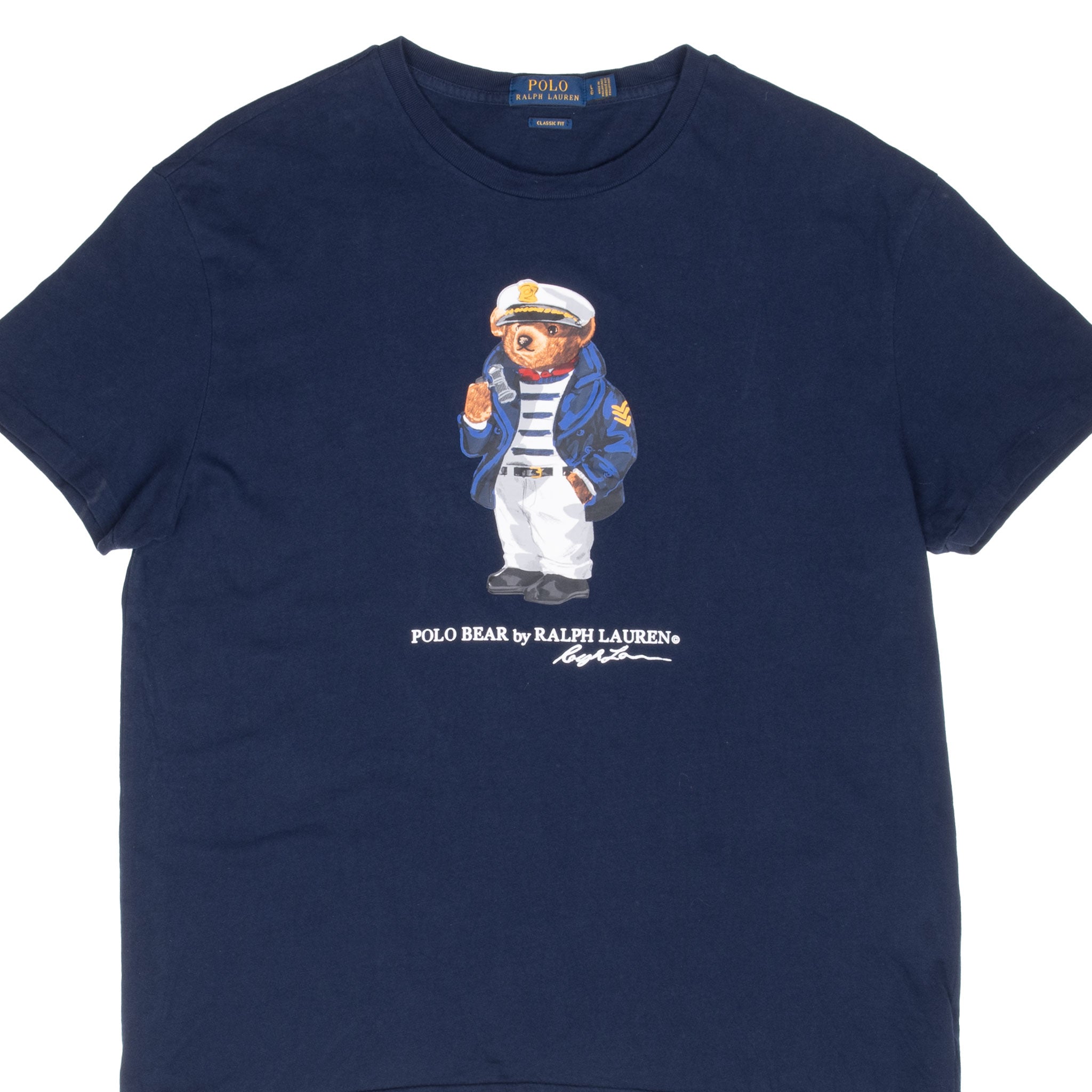 Vintage Ralph Lauren Polo Bear Captain Navy Blue Tee Shirt Large With Single Stitch Sleeves