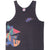 Front of black Nike Air tank top with blue-orange chest logo and multicolor abstract side graphic