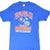 Front of blue Denver Broncos Super Bowl XXI T-shirt with orange and white helmet graphic