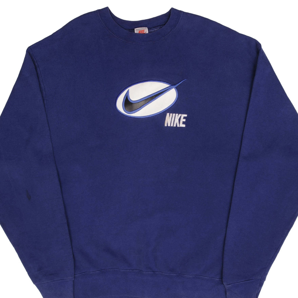 Vintage Nike Big Swoosh Navy Blue Sweatshirt Early 1990S Size XL Made In USA