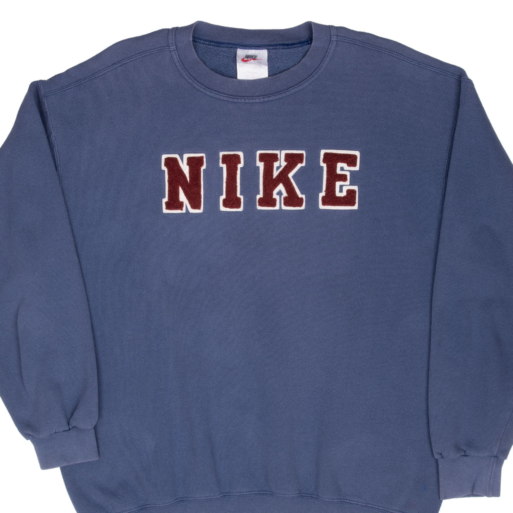 Vintage Nike Spellout Blue Sweatshirt 1990S Size Large Made In Usa