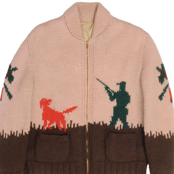 Vintage Pheasant Hunting Wool Knit Cowichan Cardigan Jacket Size Large 