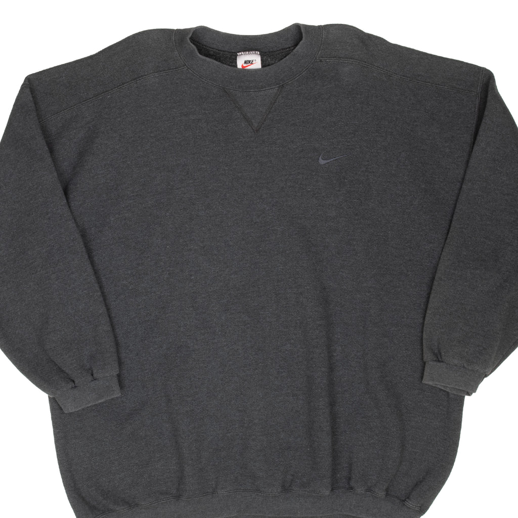Vintage Nike Classic Swoosh Dark Grey Sweatshirt 1990S Size XL Youth (16/18)