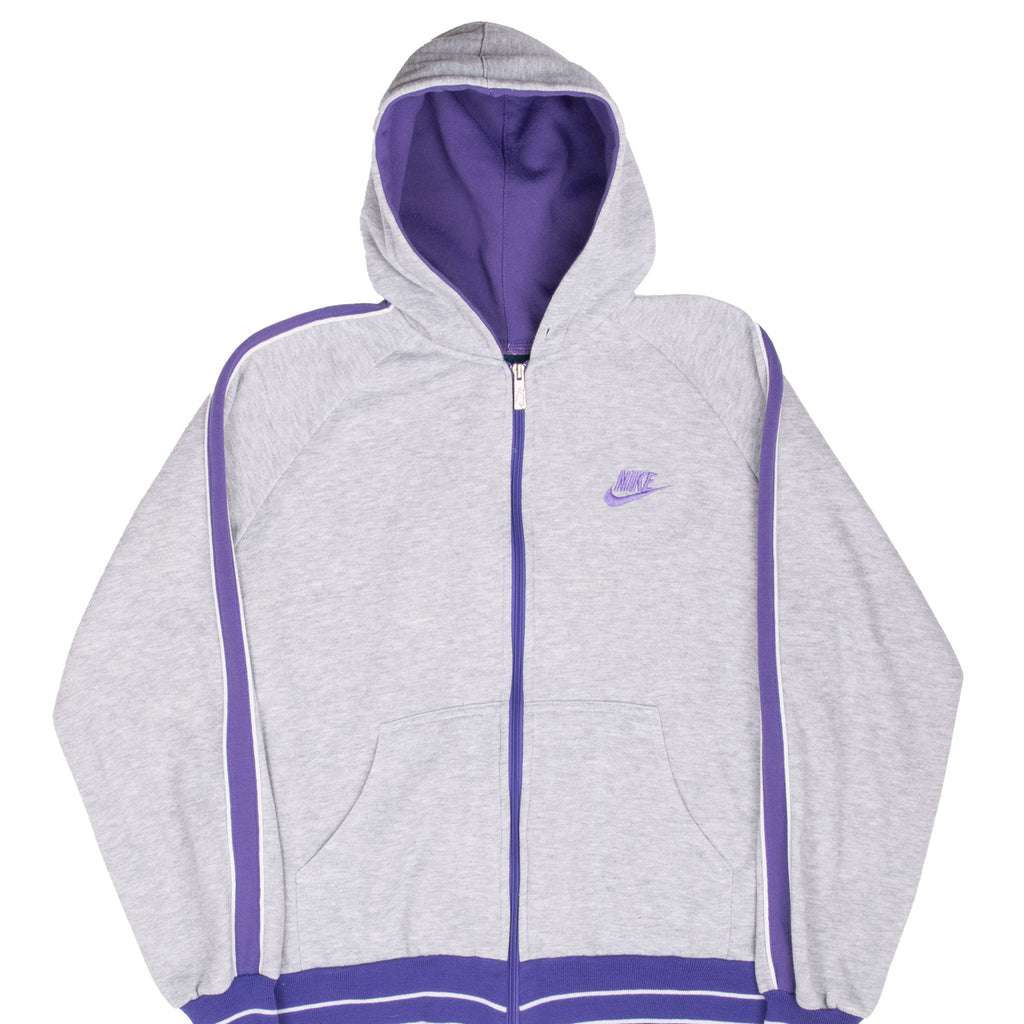 Vintage Nike Grey Purple Full Zip Hoodie Jacket Early 1980S Size Large