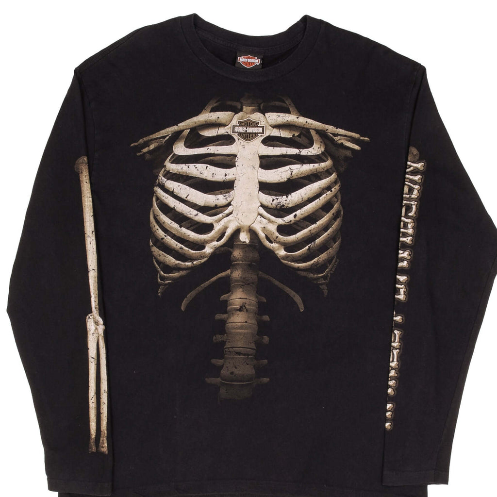 Vintage Harley Davidson Skeleton Barnett El Pasos Texas Long Sleeves Tee Shirt Size XL Made In USA
