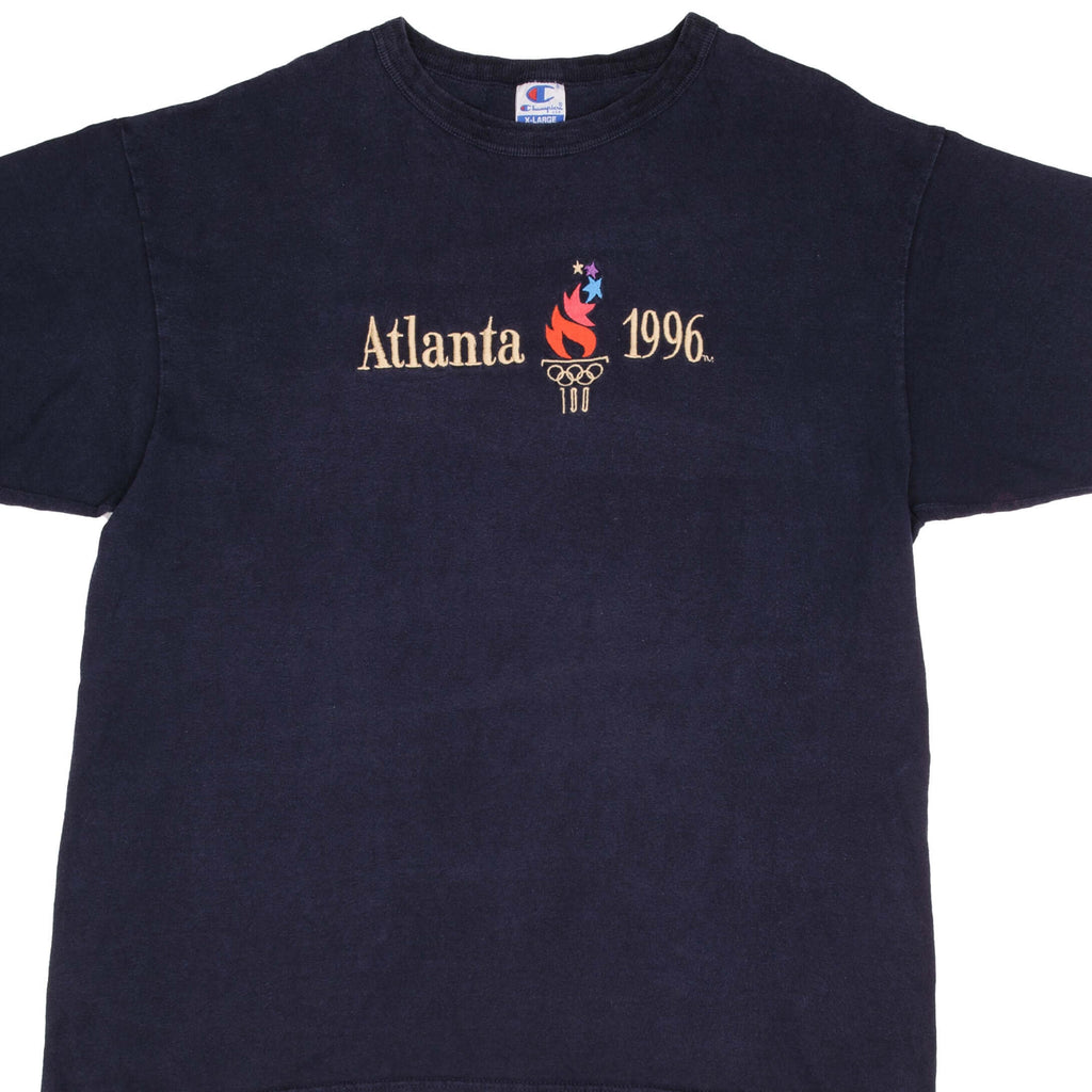 Vintage Champion Atlanta Olympics 1996 Embroidered Tee Shirt Size XL With Single Stitch Sleeves Made In USA