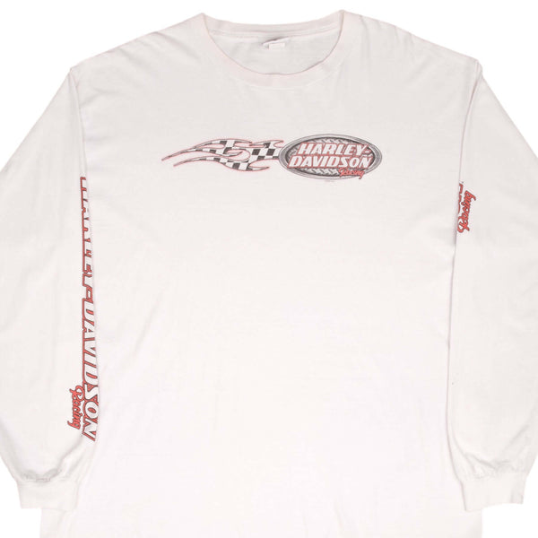 Vintage Harley Davidson Racing Long Sleeves White Tee Shirt 2002 Size 2XL Made In USA