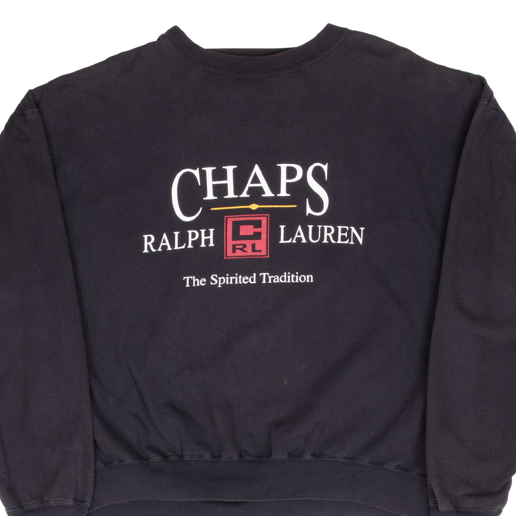 Vintage Chaps Ralph Lauren Black Sweatshirt Size XL 1990S