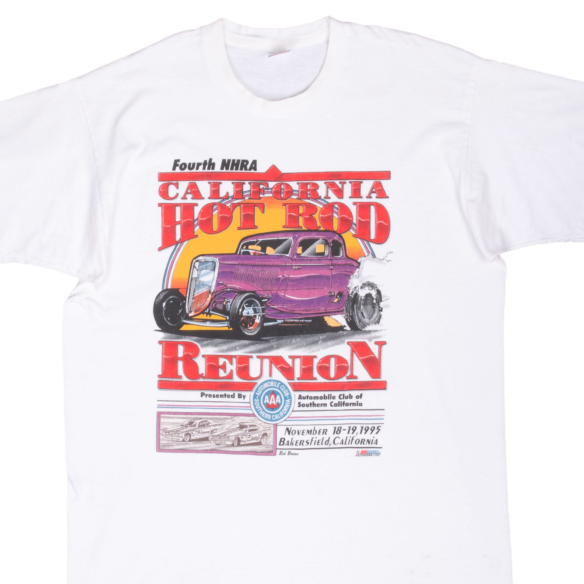 Vintage Nhra Hot Rod Reunion Bakersfield 1995 Tee Shirt Size XL Made In Usa With Single Stitch Sleeves
