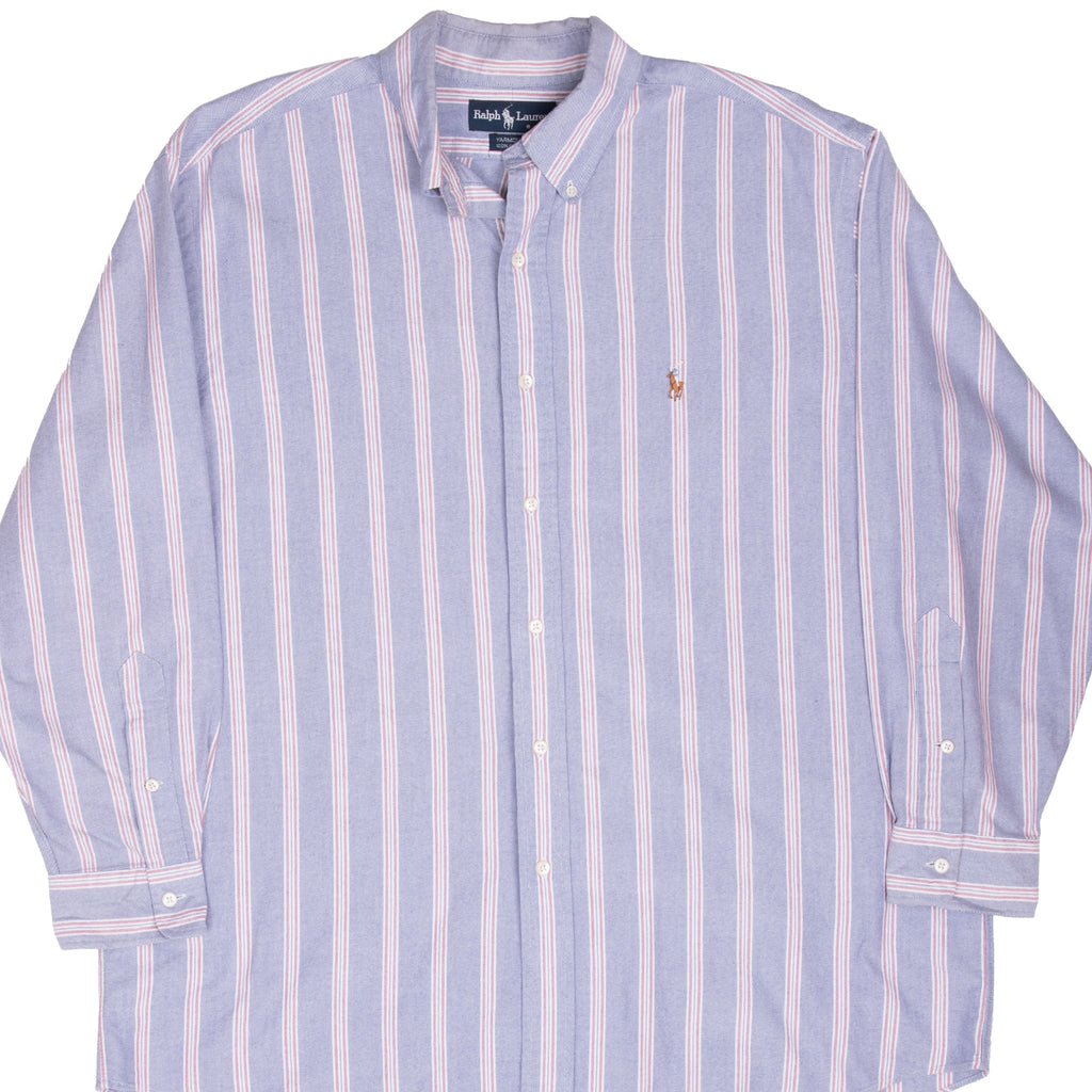 Vintage Ralph Lauren Blue Striped Shirt 1990S Size Large 16 1/2 X 32