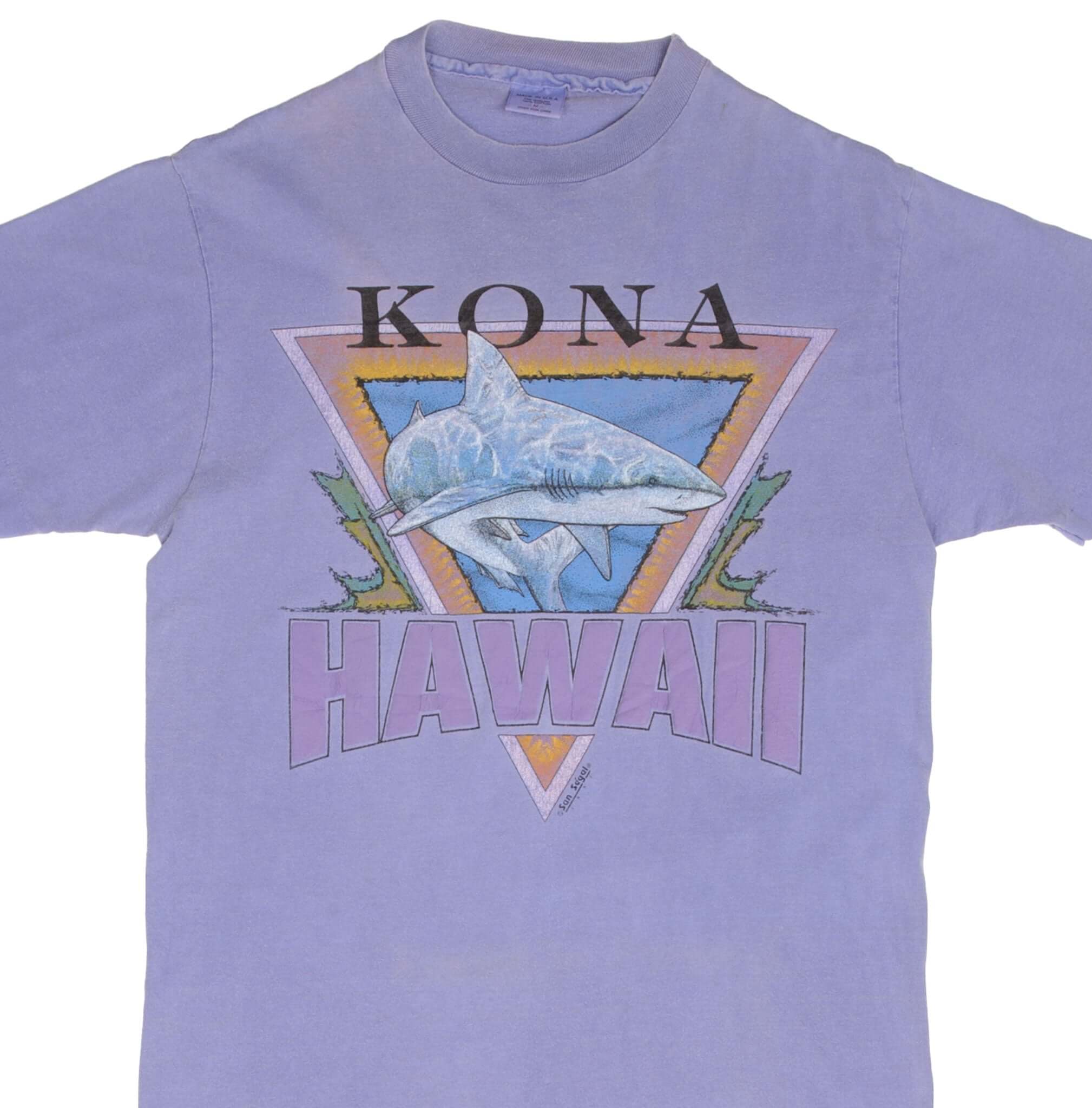 Vintage Kona Hawaii Shark Graphic 1991 Tee Shirt Size Medium Made In Usa With Single Stitch Sleeves