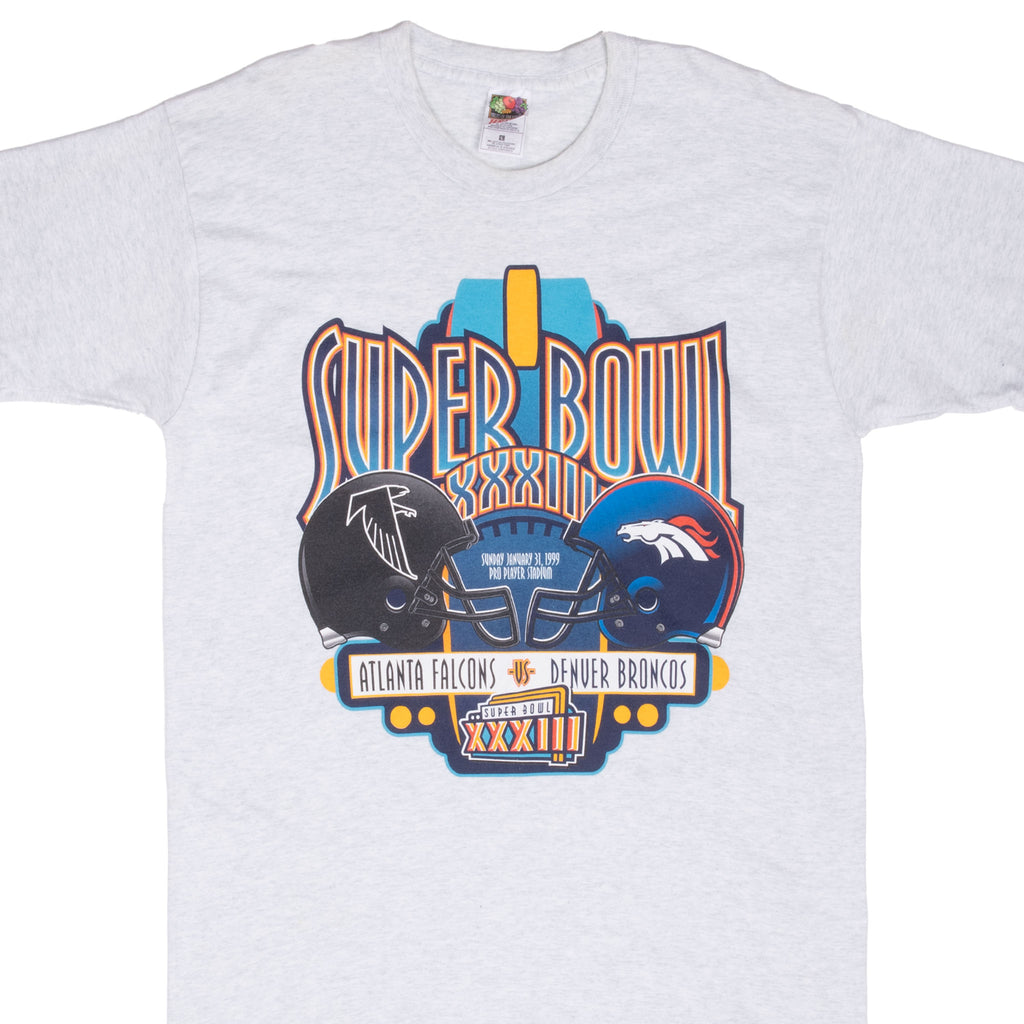Vintage NFL Atlanta Falcons VS Denver Broncos Super Bowl XXXIII 1999 Tee Shirt Size Large With Single Stitch Sleeves