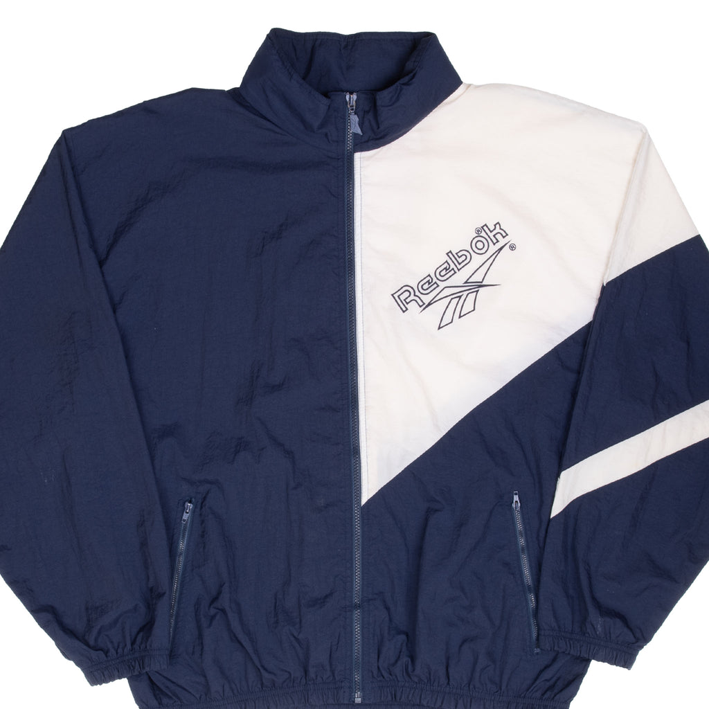 Vintage Reebok Blue And White Windbreaker Jacket 1990S Size Large