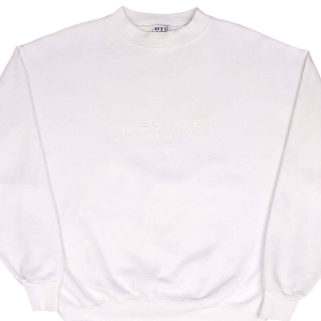Vintage Guess Jeans Embroidered White Sweatshirt 1990S Size Small Made In USA