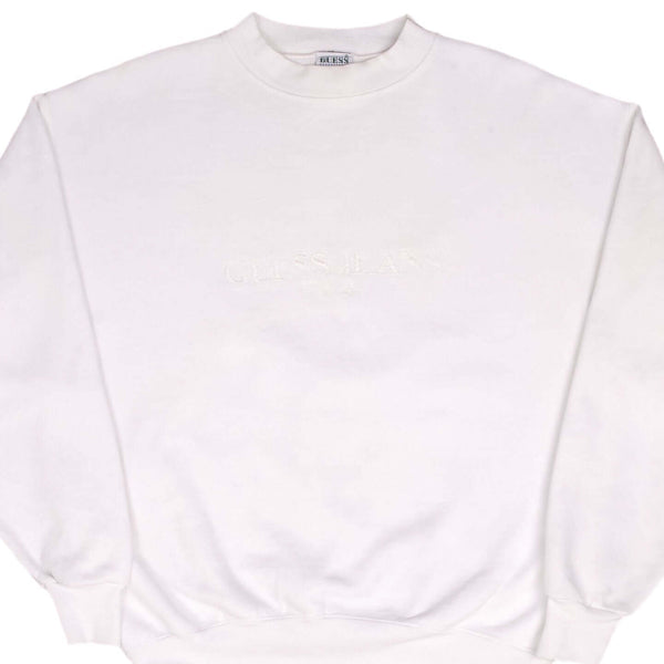 Vintage Guess Jeans Embroidered White Sweatshirt 1990S Size Small Made In USA