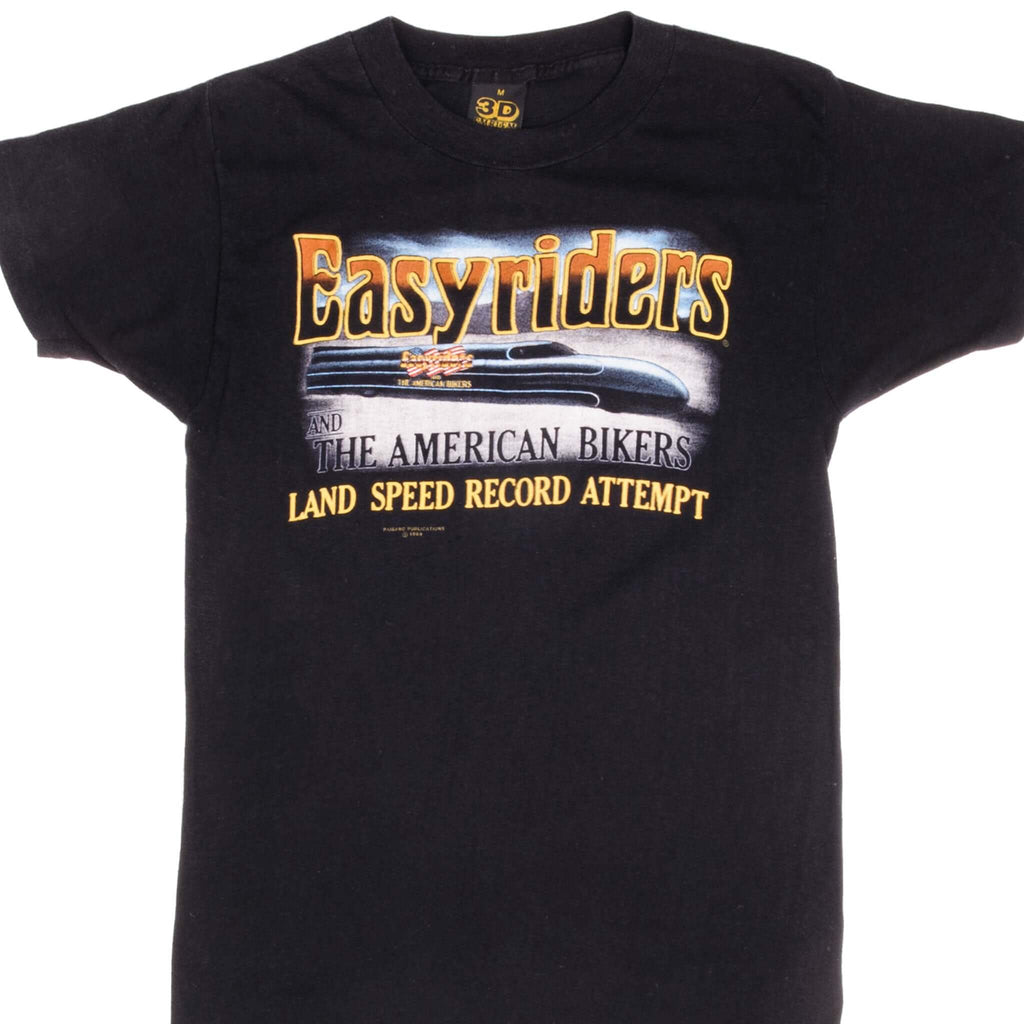 Vintage Easyriders The American Biker Land Speed Record Attempt, We're Gonna Getcha! Tee Shirt 1989 Size XS Made In USA With Single Stitch Sleeves.