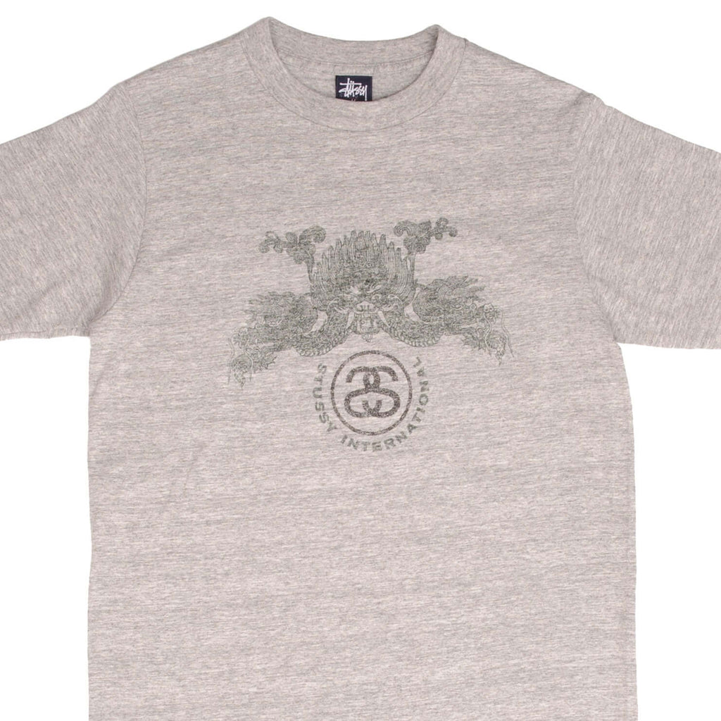 Vintage Stussy Dragon Grey Tee Shirt 1990S Size Medium Made In Usa With Single Stitch Sleeves