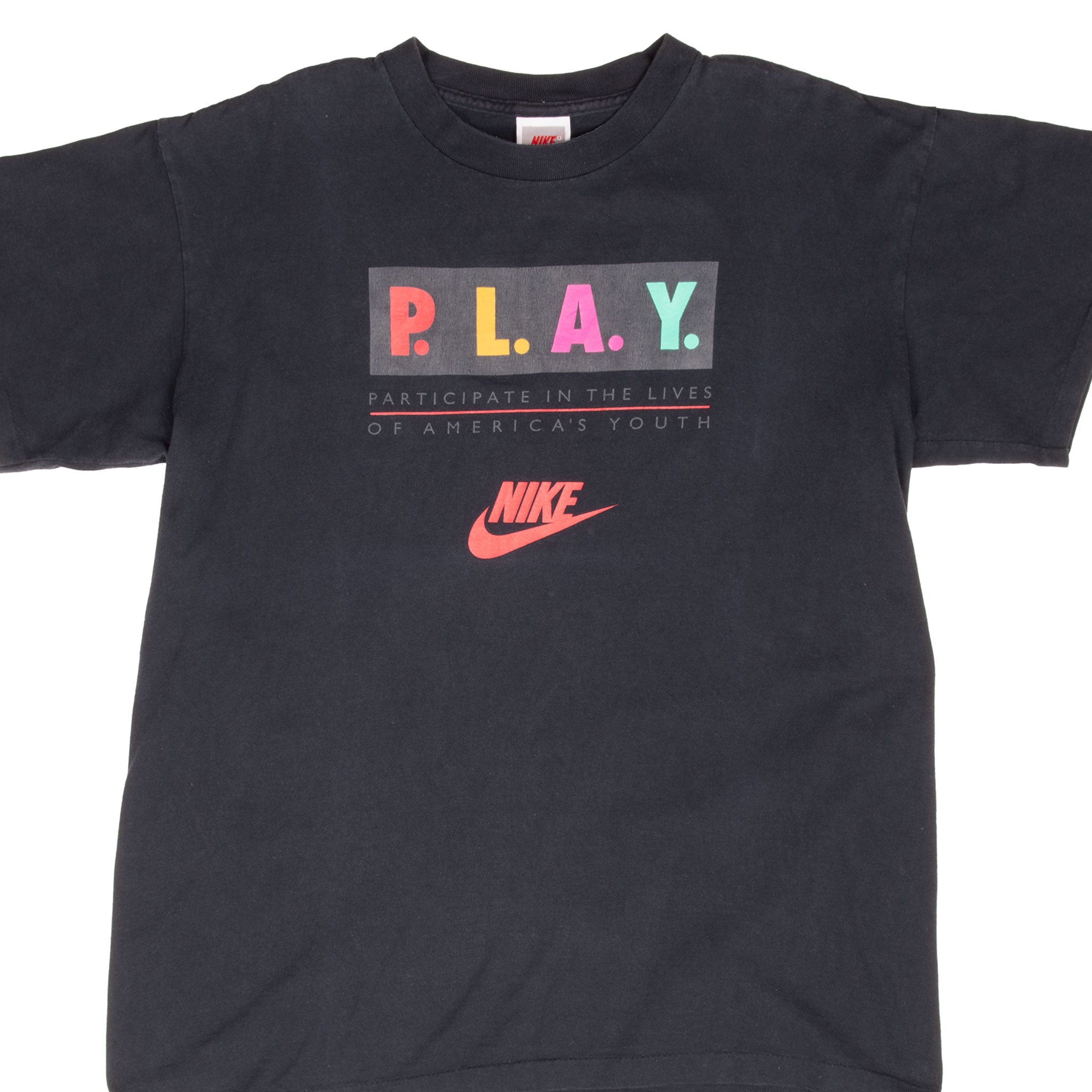 Vintage Nike Play Early 1990S Black Tee Shirt Size Large Made In Usa Single Stitch Sleeves