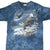 Front of blue tie-dye The Mountain T-shirt with bald eagles in a snowy forest