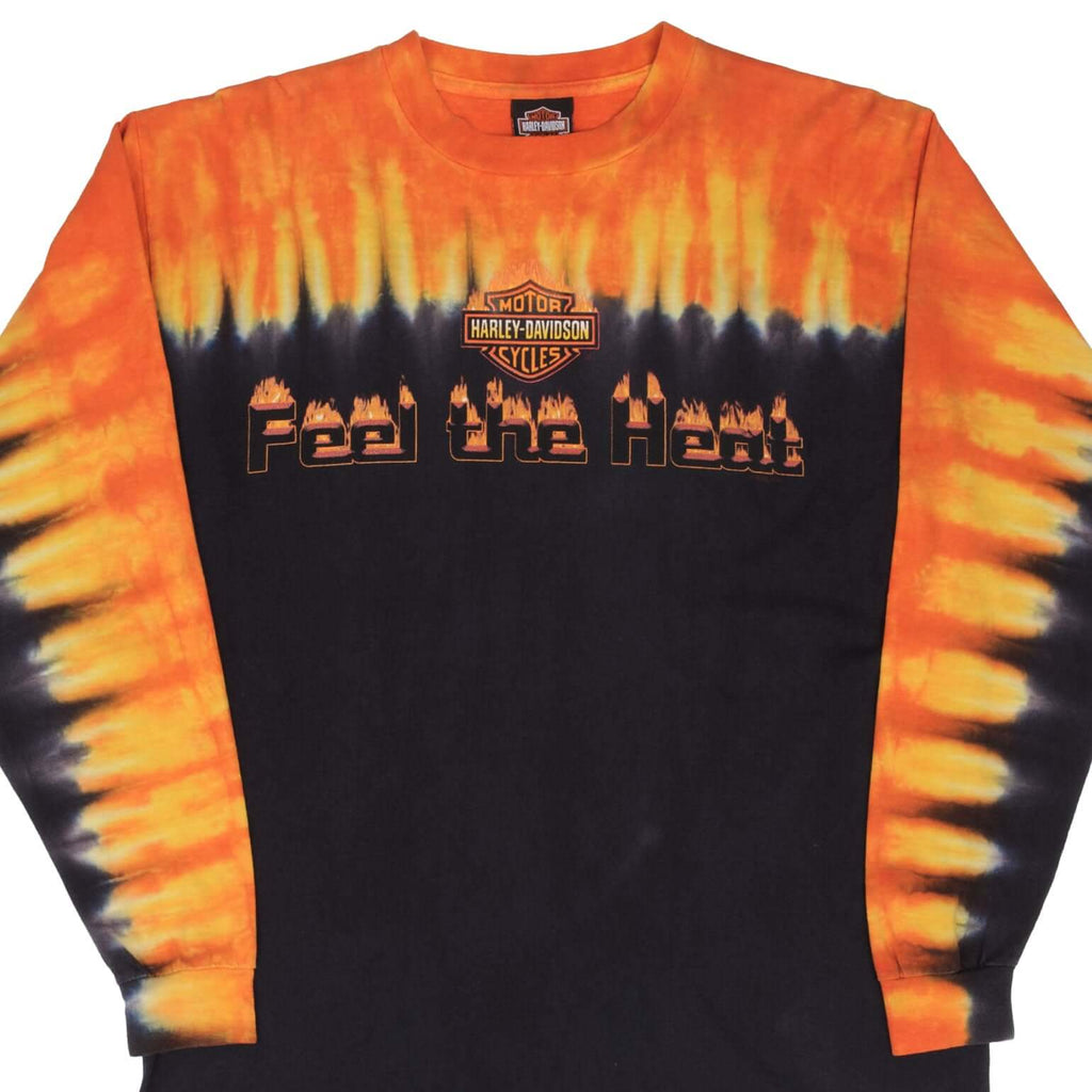 Vintage Harley Davidson Feel The Heat Tie Dye Long Sleeves 2002 Tee Shirt Size Medium Made In USA
