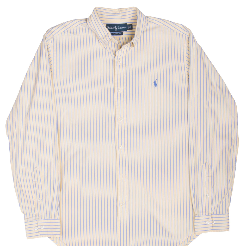 Vintage Polo Ralph Lauren Yellow Blue Striped Shirt 1990S Size 15 X 32/33