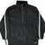 Front of black Nike pullover windbreaker with white sleeve stripes, half zip, and Swoosh embroidery