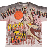 Vintage All Over Print Looney Tunes Wile E Coyote Basketball Desert Jam Tee Shirt 1993 Size Large With Single Stitch Sleeves