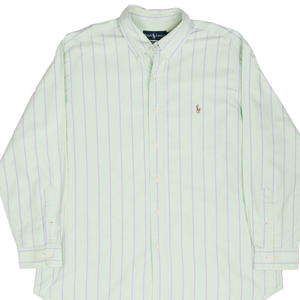 Vintage Ralph Lauren Light Green Stripe Shirt 1990S Size 17 X 32/33