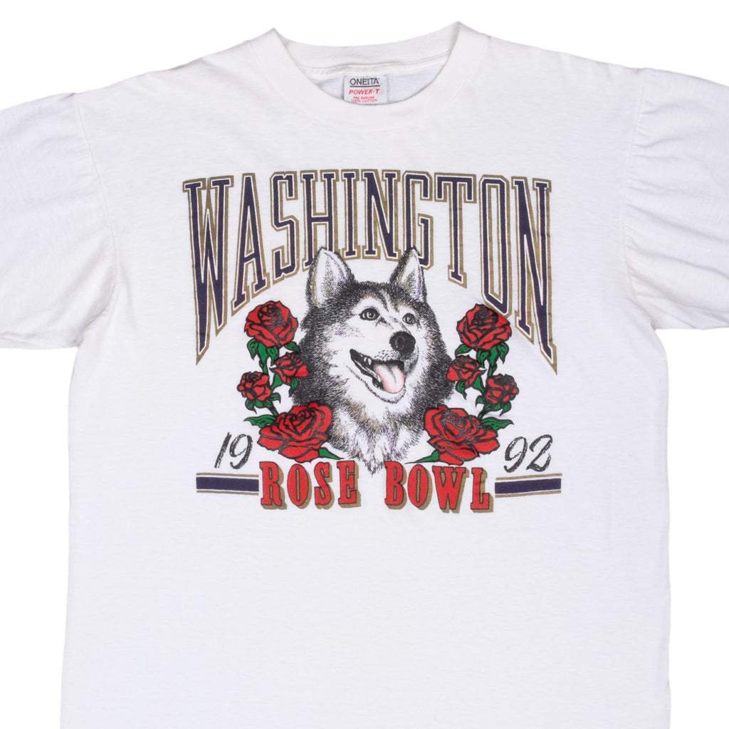 Vintage Ncaa Washington Huskies Rose Bowl 1992 Tee Shirt Size Large With Single Stitch Sleeves
