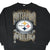 Front of black Pittsburgh Steelers sweatshirt with large team logo and gray and gold lettering