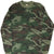 Front of woodland camouflage long-sleeve crewneck T-shirt in green, brown, and black