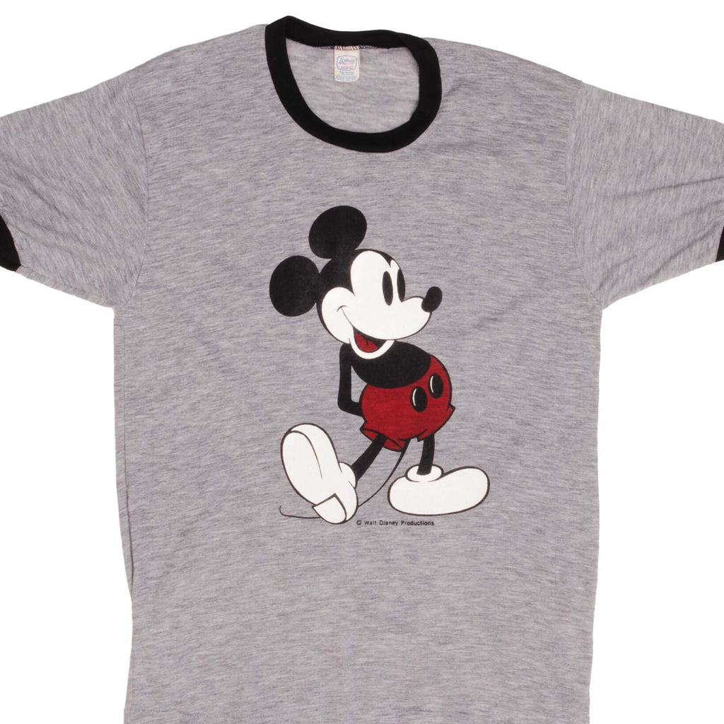 Vintage Grey Disney Mickey Mouse 1970S Tee Shirt Size Medium With Single Stitch Hem