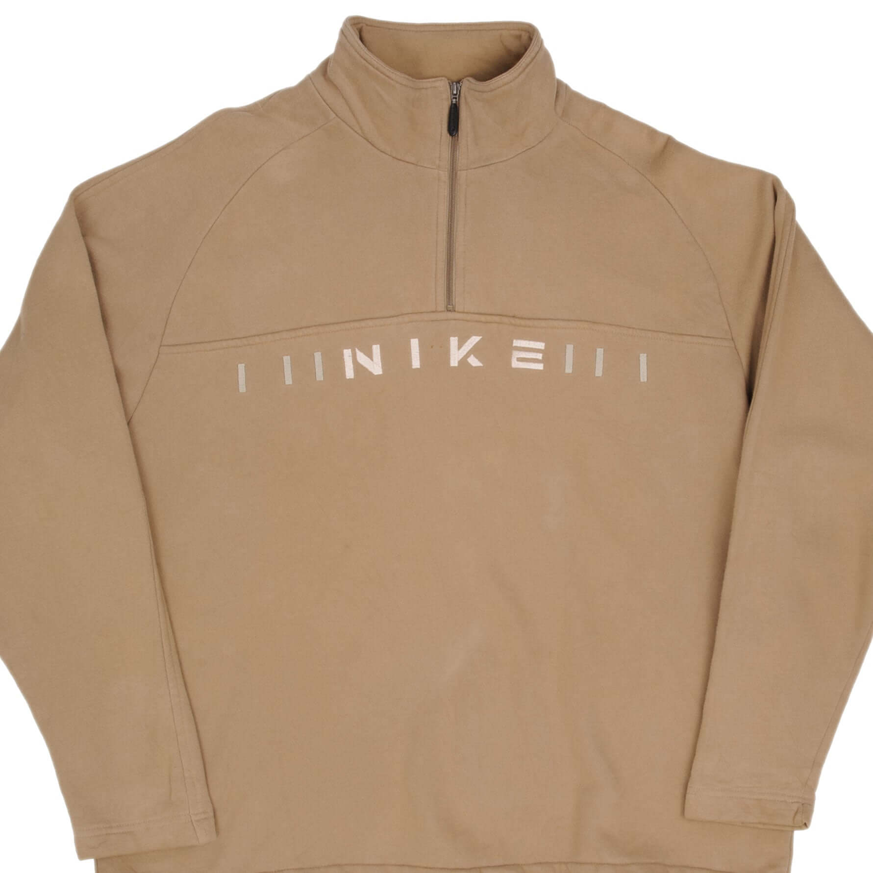 Vintage Nike Spell Out Quarter Zip Beige Sweatshirt 1990S Size XL