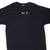 Front upper view of black Nike T-shirt with centered yellow Swoosh embroidery