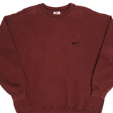 Vintage Nike Classic Swoosh Red Bordeaux Crewneck Sweatshirt 1990S Size XL Made In USA