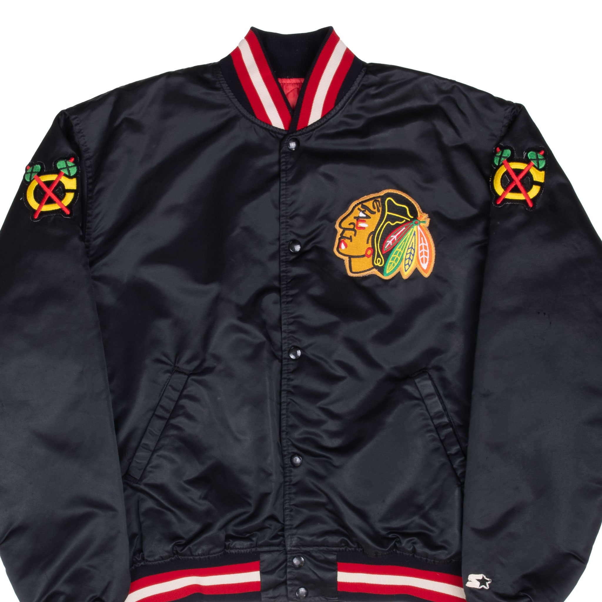 Vintage Nhl Chicago Blackhawk Starter Satin Bomber Jacket 1990S Size XL Made In Usa