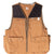 Front of brown Carhartt VU256 hunter vest with quilted shoulders, zipper and snap-flap pockets