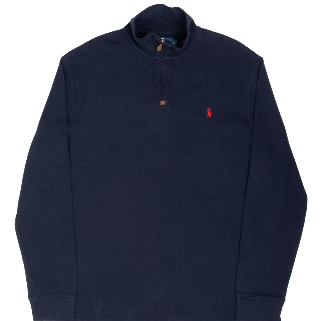 Vintage Polo Ralph Lauren Navy Blue Quarter 1/4 Zip Sweater 1990s Size Large