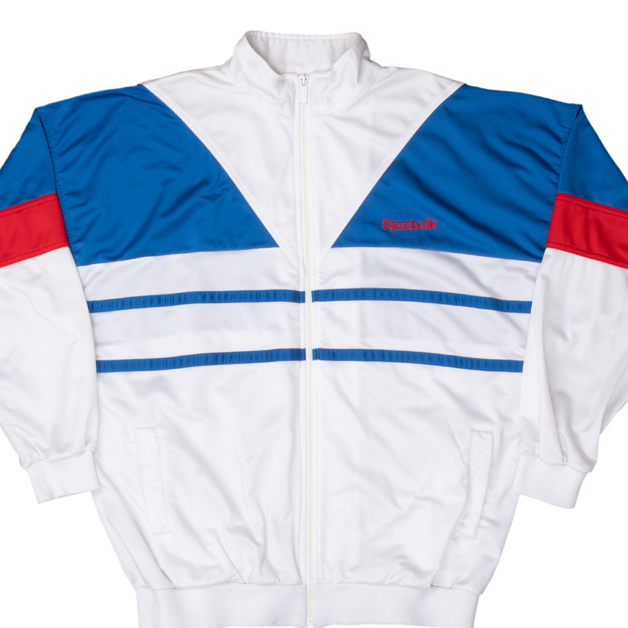 Vintage Reebok White Blue Red Tracksuit Jacket 1980S Size XL