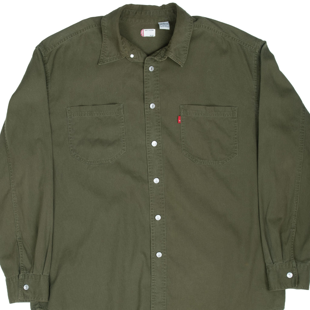 Vintage Levis Pocket Olive Green Denim Shirt 2000S Size Large