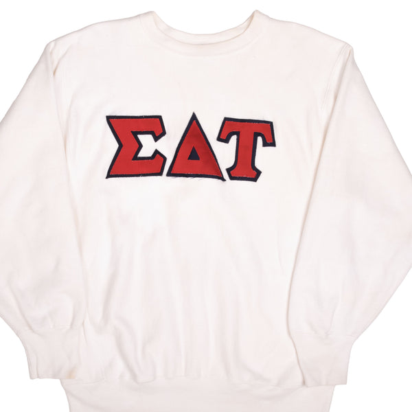 Vintage White Champion Reverse Weave Sigma Delta Tau Sweatshirt 1990S Size XL Made In USA