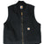 Front of black Carhartt V01BLK vest with brass zipper, rib-knit collar, and two patch pockets
