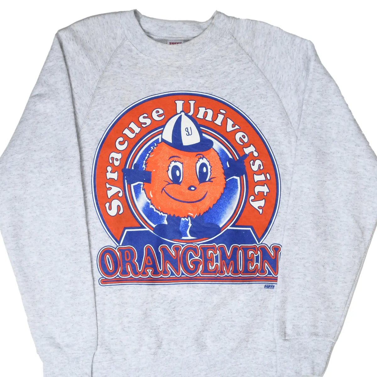Front of gray Syracuse University Orangemen sweatshirt with orange mascot graphic