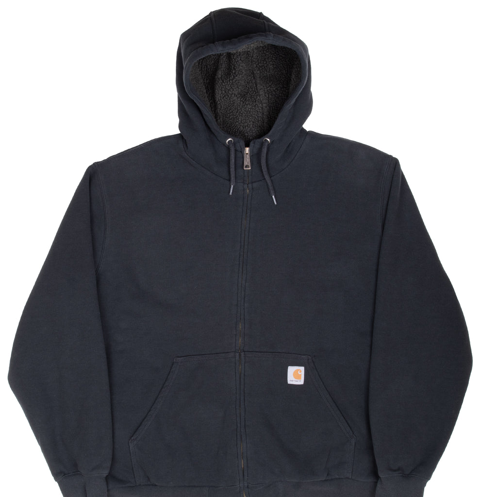 Vintage Carhartt Heavyweight Sherpa Lined Full Zip Black Hoodie Sweatshirt Size 2XL