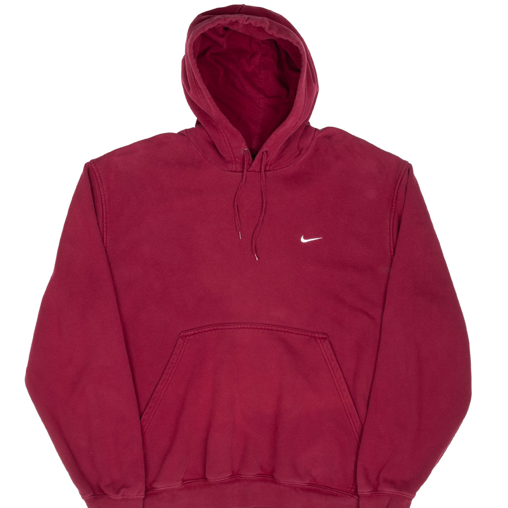 Vintage Nike Classic Swoosh Red Burgundy Hoodie Sweatshirt 2000S Size Large